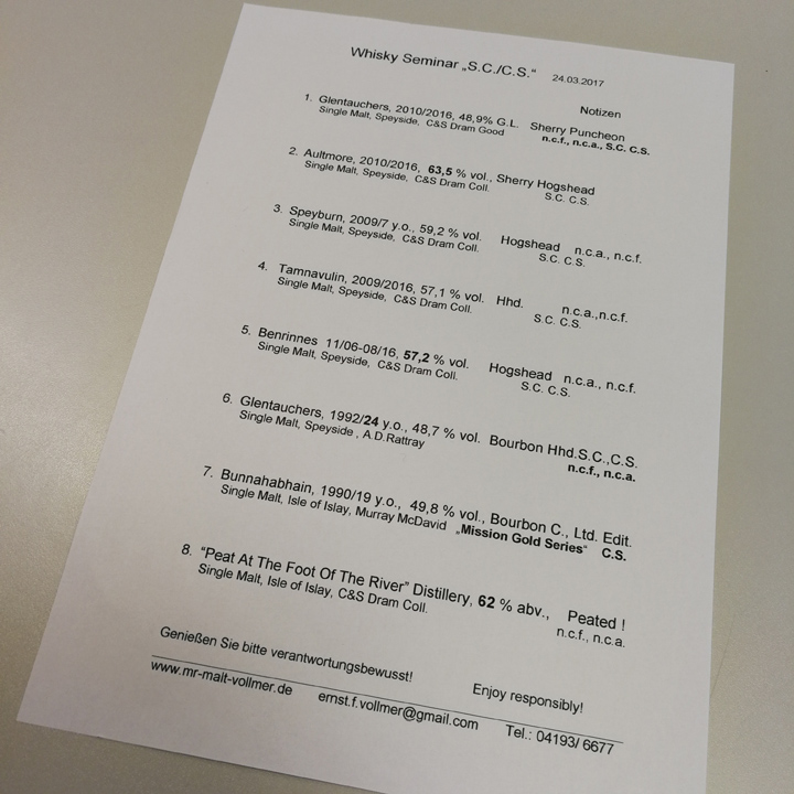 VHS Hamburg - Single Cask & Cask Strength Masterclass (Ernst Vollmer Scotch Malt Whisky Tasting Event Speyside Islay)