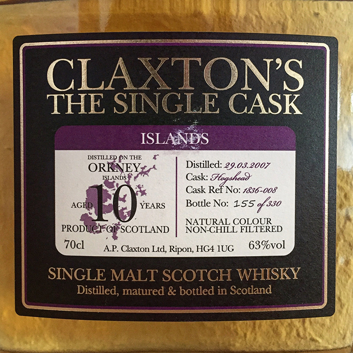 Orkney 10yo by Claxton's (Islands Single Malt Scotch Whisky Cask Strength Tasting Notes BarleyMania)
