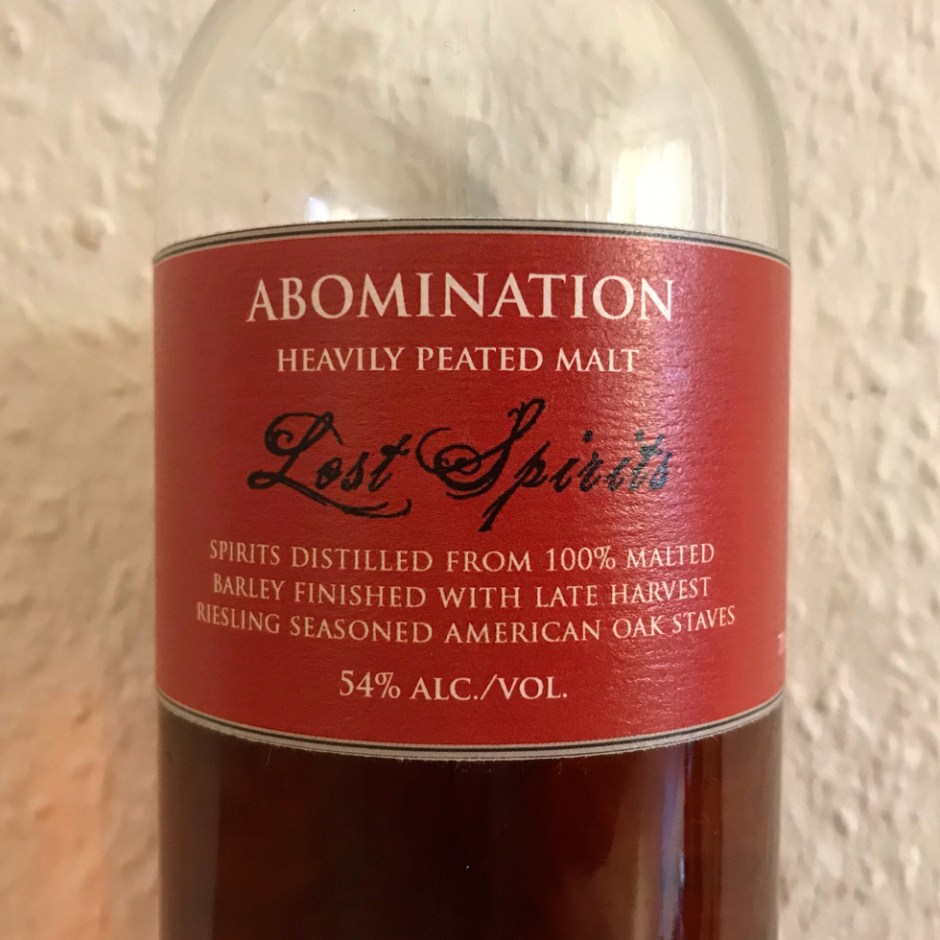 Abomination by Lost Spirits (Peated Single Malt Scotch Whisky Islay USA Riesling Reactor Experiment)