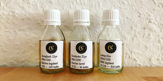 3x Single Cask Whisky by Claxton's (Scotch Malt Peated Springbank Dumbarton Ledaig Tasting Notes)