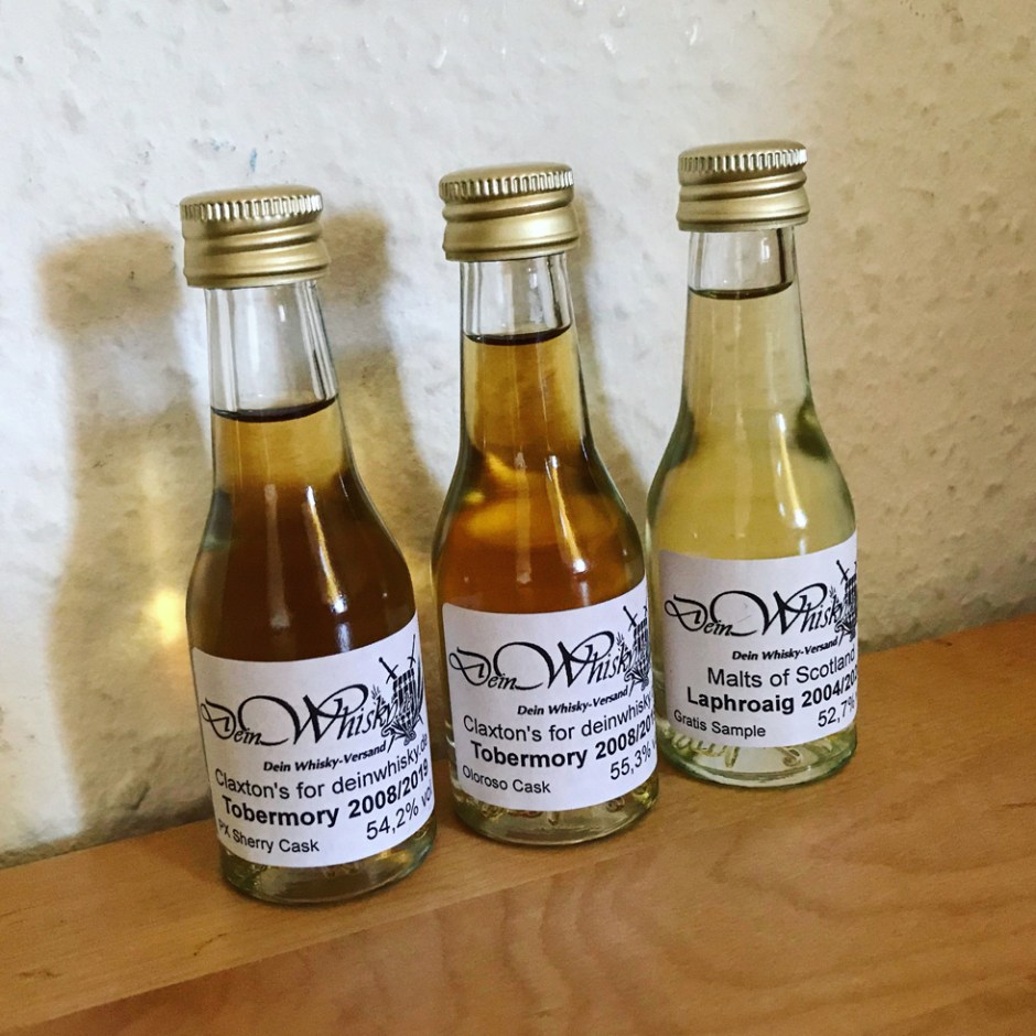 3x Exclusive Indie Bottling by DeinWhisky.de with Claxton's and Malts of Scotland (Tobermory Laphroaig Single Cask Scotch Whisky)