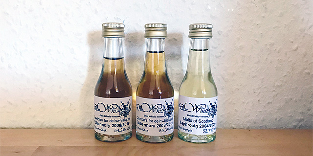 3x Exclusive Indie Bottling by DeinWhisky.de with Claxton's and Malts of Scotland (Tobermory Laphroaig Single Cask Scotch Whisky)