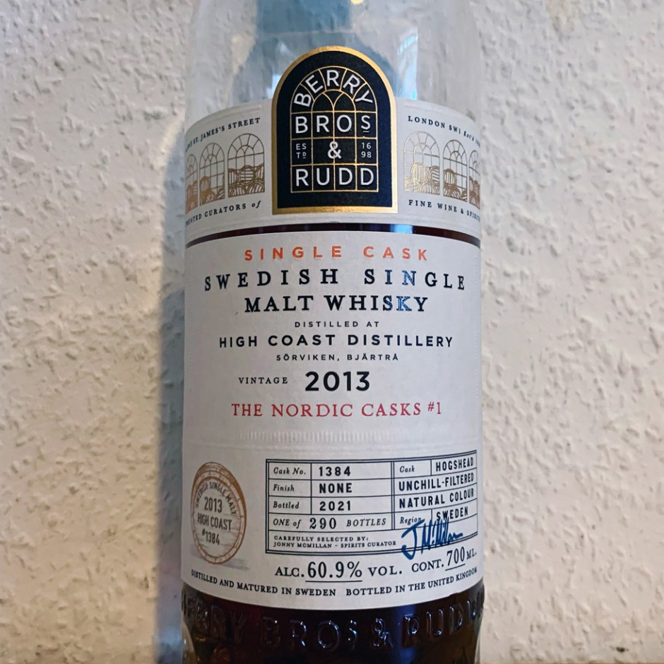 Label shot of High Coast Vintag 2013 "The Nordic Casks" by Berry Bros & Rudd