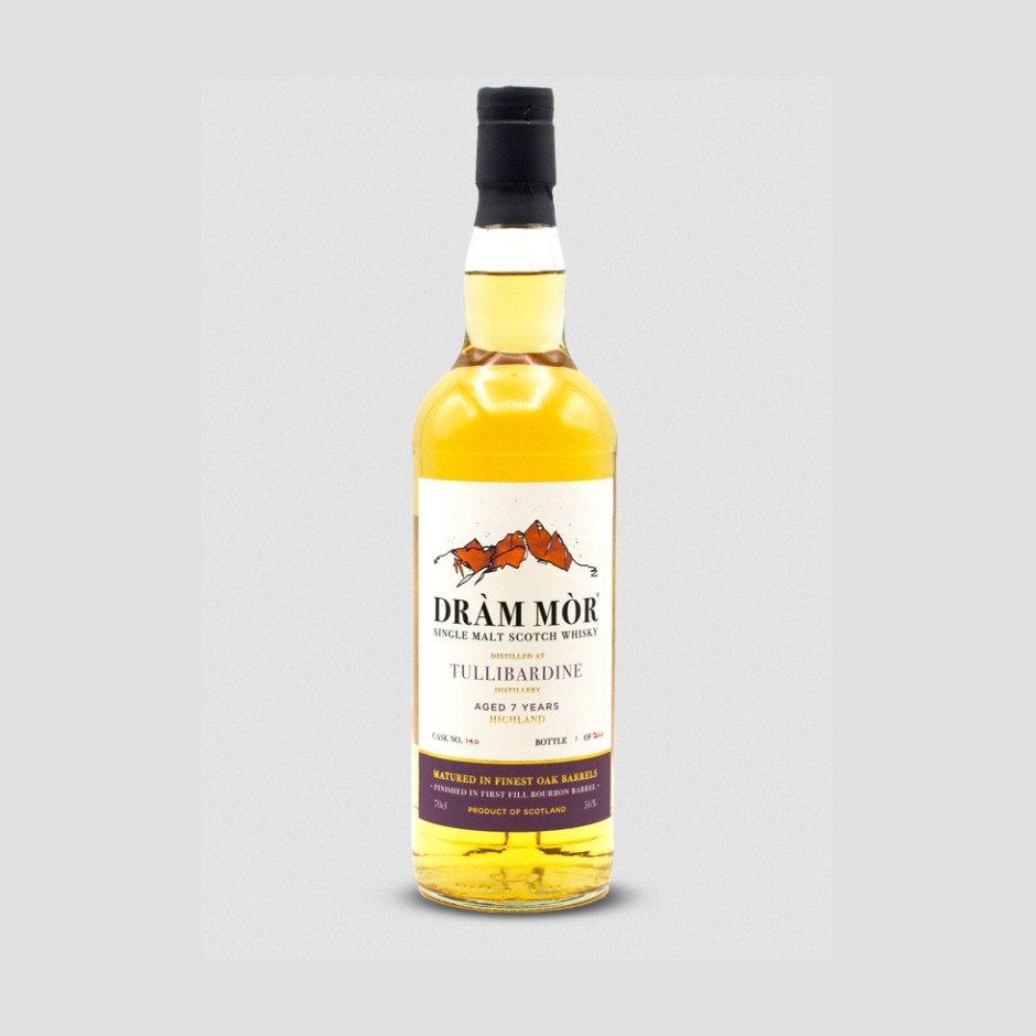 Promo shot of Tullibardine 7yo Highlands Scotch Whisky by Dram Mor Group