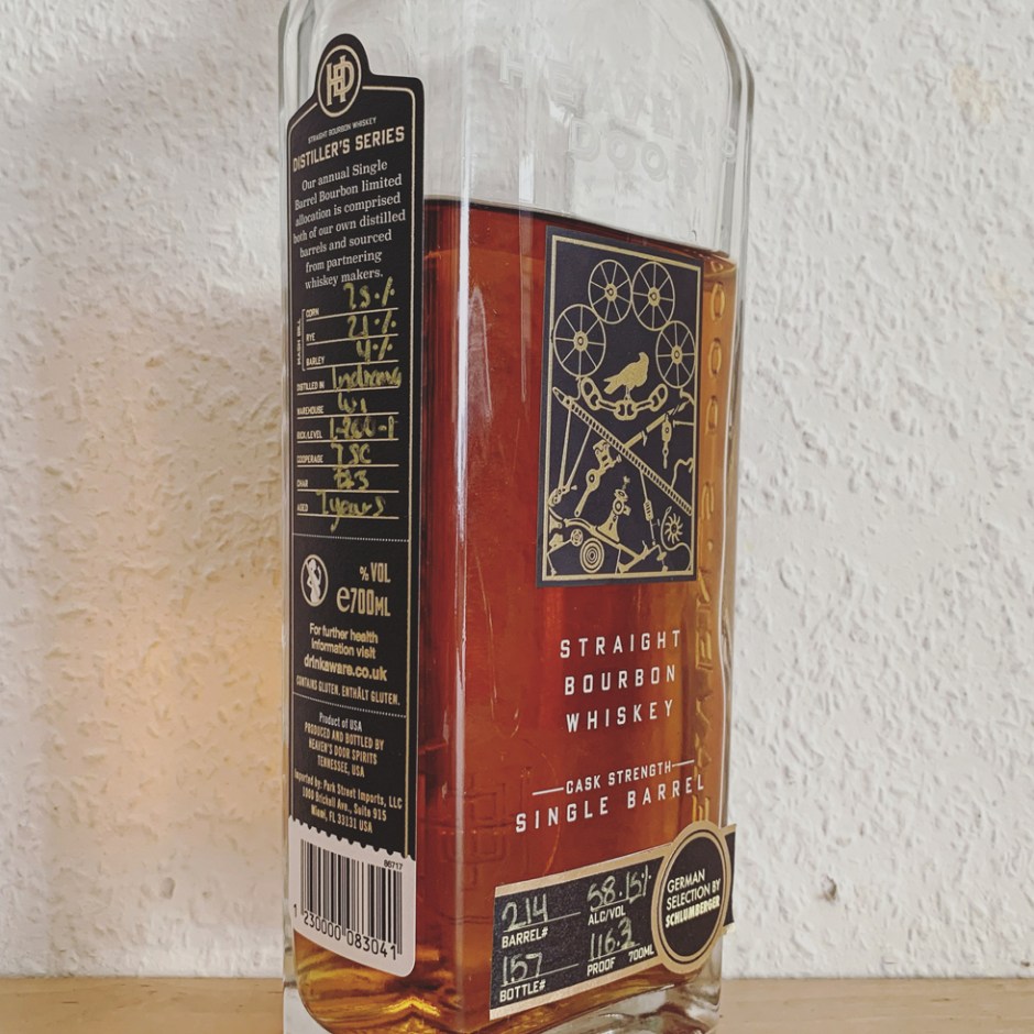 Label shot of Heaven's Door Single Barrel Straight Bourbon for Schlumberger (#214)